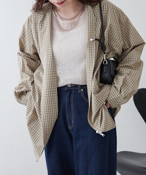NUNIFE(ユニフィー)の「【UNISEX】チェックWZIPシャツ(シャツ/ブラウス・レディース・ブラック/ブルー/ベージュ・FREE)」の4枚目の写真