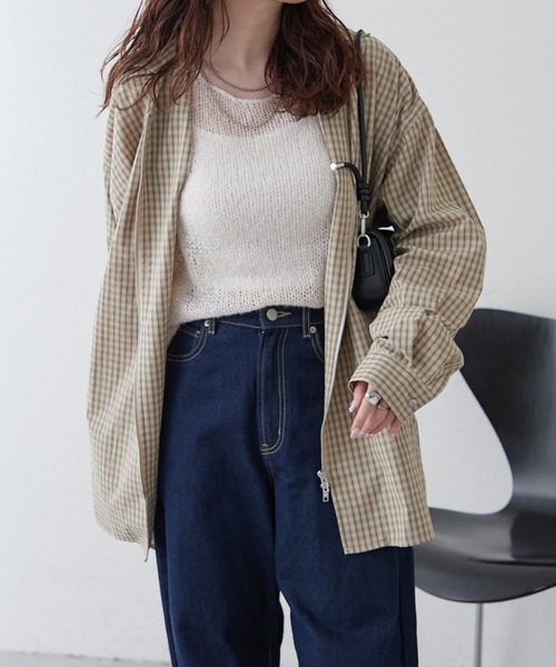 NUNIFE(ユニフィー)の「【UNISEX】チェックWZIPシャツ(シャツ/ブラウス・レディース・ブラック/ブルー/ベージュ・FREE)」の5枚目の写真