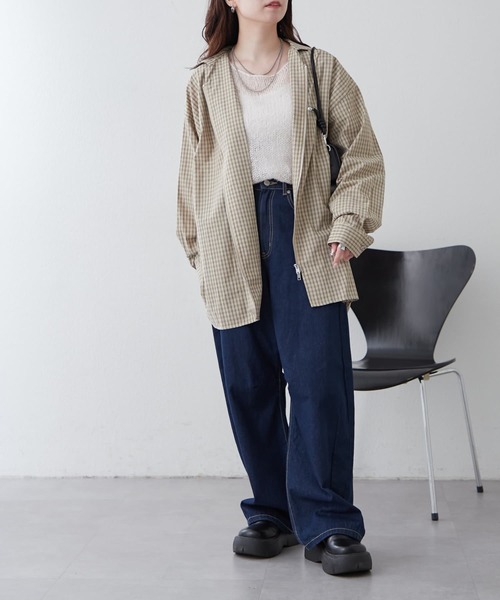 NUNIFE(ユニフィー)の「【UNISEX】チェックWZIPシャツ(シャツ/ブラウス・レディース・ブラック/ブルー/ベージュ・FREE)」の8枚目の写真