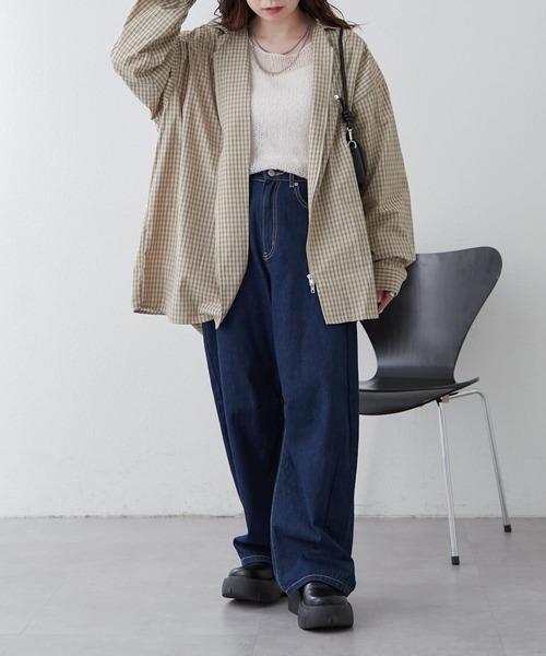 NUNIFE(ユニフィー)の「【UNISEX】チェックWZIPシャツ(シャツ/ブラウス・レディース・ブラック/ブルー/ベージュ・FREE)」の9枚目の写真