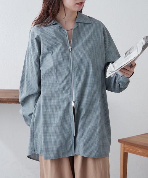 NUNIFE(ユニフィー)の「【UNISEX】チェックWZIPシャツ(シャツ/ブラウス・レディース・ブラック/ブルー/ベージュ・FREE)」の12枚目の写真