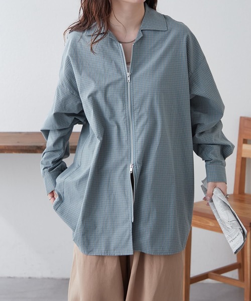 NUNIFE(ユニフィー)の「【UNISEX】チェックWZIPシャツ(シャツ/ブラウス・レディース・ブラック/ブルー/ベージュ・FREE)」の13枚目の写真