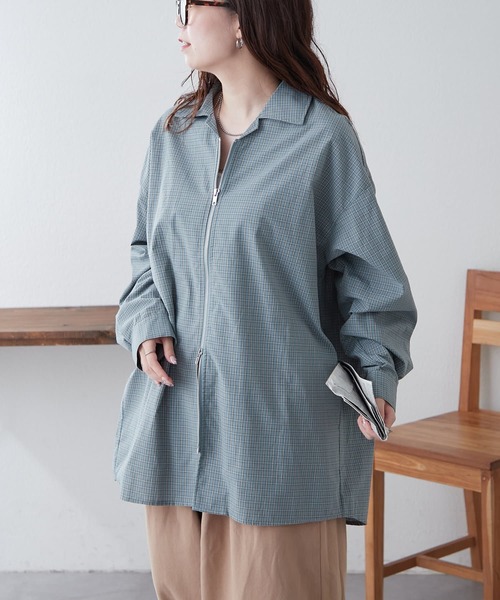 NUNIFE(ユニフィー)の「【UNISEX】チェックWZIPシャツ(シャツ/ブラウス・レディース・ブラック/ブルー/ベージュ・FREE)」の14枚目の写真
