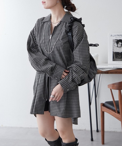 NUNIFE(ユニフィー)の「【UNISEX】チェックWZIPシャツ(シャツ/ブラウス・レディース・ブラック/ブルー/ベージュ・FREE)」の19枚目の写真