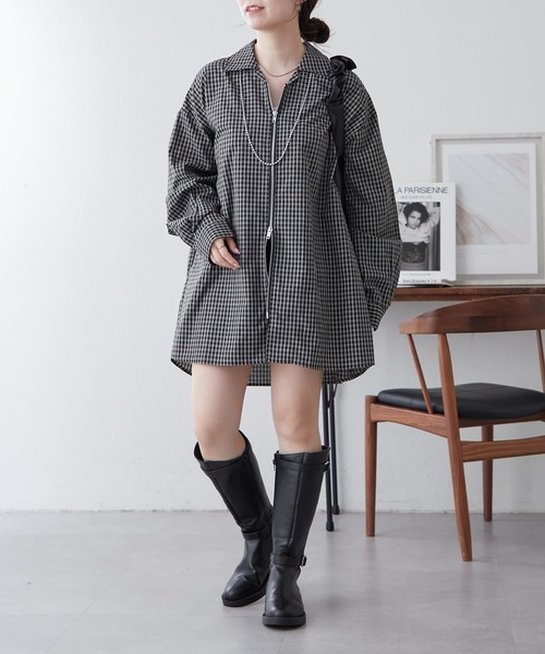 NUNIFE(ユニフィー)の「【UNISEX】チェックWZIPシャツ(シャツ/ブラウス・レディース・ブラック/ブルー/ベージュ・FREE)」の22枚目の写真