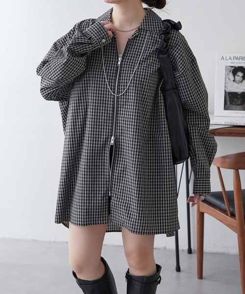 NUNIFE(ユニフィー)の「【UNISEX】チェックWZIPシャツ(シャツ/ブラウス・レディース・ブラック/ブルー/ベージュ・FREE)」の20枚目の写真