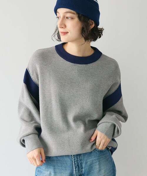 CRAFT STANDARD BOUTIQUE（クラフトスタンダードブティック）の「とてもち配色ニットプルオーバー（ニット/セーター・レディース・アイボリー/ブラック/カーキ/杢グレー・FREE）」の3枚目の写真