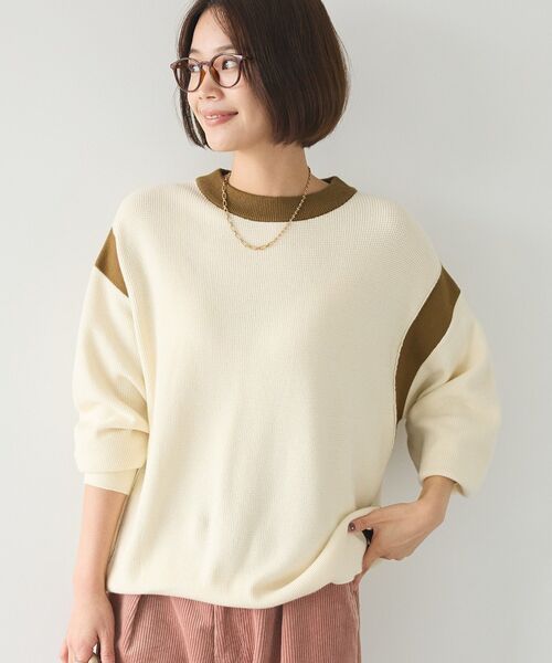 CRAFT STANDARD BOUTIQUE（クラフトスタンダードブティック）の「とてもち配色ニットプルオーバー（ニット/セーター・レディース・アイボリー/ブラック/カーキ/杢グレー・FREE）」の5枚目の写真
