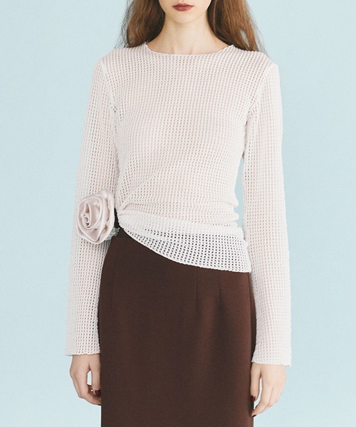 kiehtova(キエトヴァ)の「【kiehtova】BELL SLEEVE MESH KNIT KTWR4(ニット/セーター・レディース・ブラック/ホワイト・FREE)」の4枚目の写真