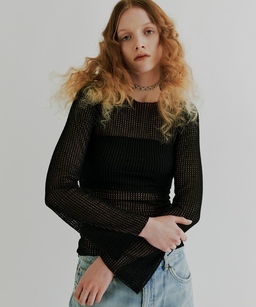 kiehtova(キエトヴァ)の「【kiehtova】BELL SLEEVE MESH KNIT KTWR4(ニット/セーター・レディース・ブラック/ホワイト・FREE)」の10枚目の写真