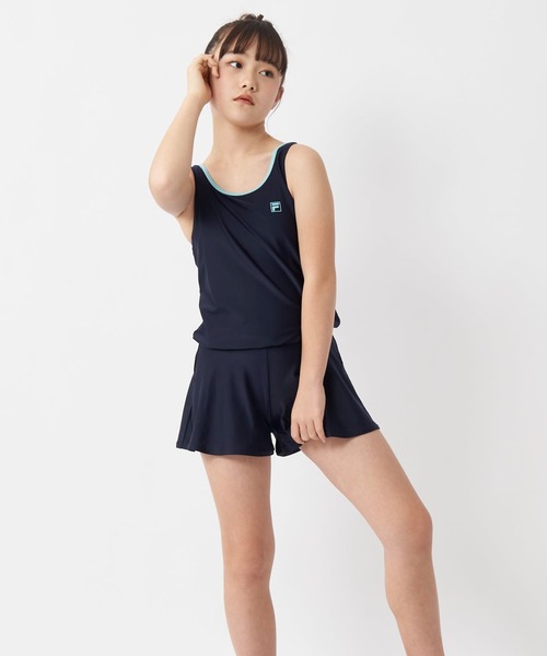 【FILA】★韓国人気★ONEPIECE+COVERUP スイムウェアセット★ FILA FILA/フィラ キッズ スクール水着 Aライン ワンピース 水着