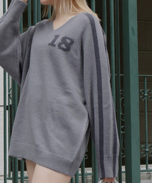 Darich グレー ロゴニットセーター 長袖 Darich（ダーリッチ） ニット セーター DARCHロゴニットトップス