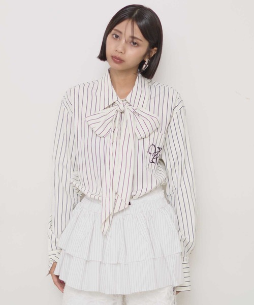 Dear Sisterhood ボウタイフリルストライプシャツ 新品未使用 Dearsisterhoodボウタイフリルストライプ長袖シャツブラウスF