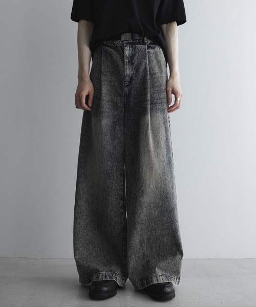 受注制【Chikashitsu +】vintage wash semi wide denim pants