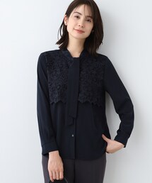 LINKABLEスカラップブラウス　ブラック スカラップ」に該当するレディースのシャツ/ブラウス