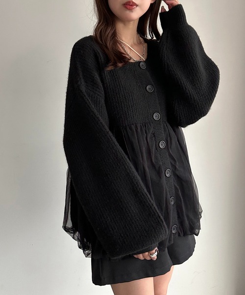 apres jour mignon(アプレジュールミニョン)の「ペプラムチュールニット【ZOZOTOWN限定アイテム】(ニット/セーター・レディース・ブラック/アイボリー/ピンク・フリー/X-LARGE)」の3枚目の写真