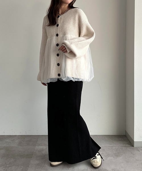 apres jour mignon(アプレジュールミニョン)の「ペプラムチュールニット【ZOZOTOWN限定アイテム】(ニット/セーター・レディース・ブラック/アイボリー/ピンク・フリー/X-LARGE)」の4枚目の写真