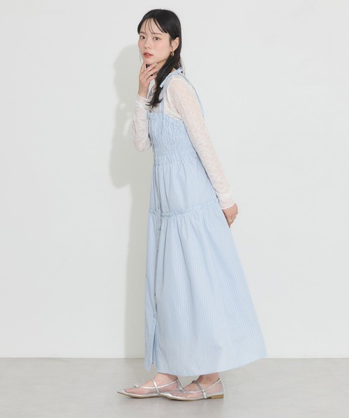 earth music&ecology（アースミュージックアンドエコロジー）の「ギャザーティアードキャミドレ（ワンピース・レディース・サックスブルー/ホワイト/イエロー・FREE）」の2枚目の写真