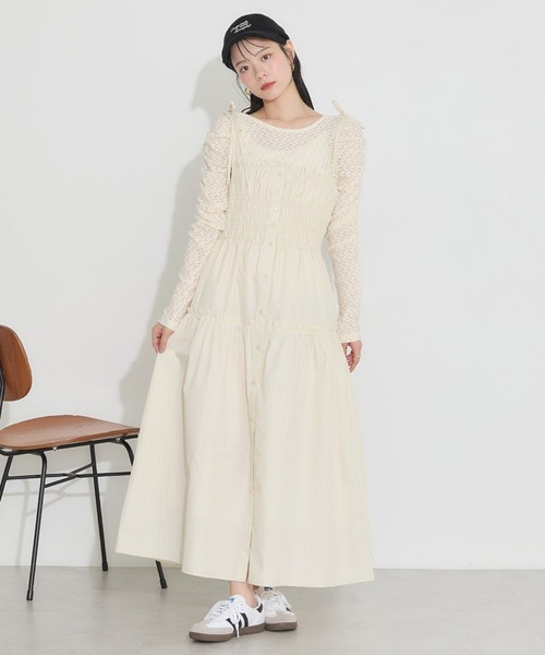 earth music&ecology（アースミュージックアンドエコロジー）の「ギャザーティアードキャミドレ（ワンピース・レディース・サックスブルー/ホワイト/イエロー・FREE）」の3枚目の写真