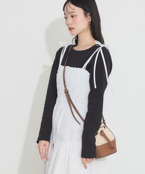 earth music&ecology（アースミュージックアンドエコロジー）の「ギャザーティアードキャミドレ（ワンピース・レディース・サックスブルー/ホワイト/イエロー・FREE）」の19枚目の写真