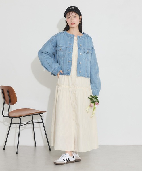 earth music&ecology（アースミュージックアンドエコロジー）の「ギャザーティアードキャミドレ（ワンピース・レディース・サックスブルー/ホワイト/イエロー・FREE）」の21枚目の写真