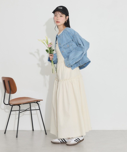 earth music&ecology（アースミュージックアンドエコロジー）の「ギャザーティアードキャミドレ（ワンピース・レディース・サックスブルー/ホワイト/イエロー・FREE）」の22枚目の写真