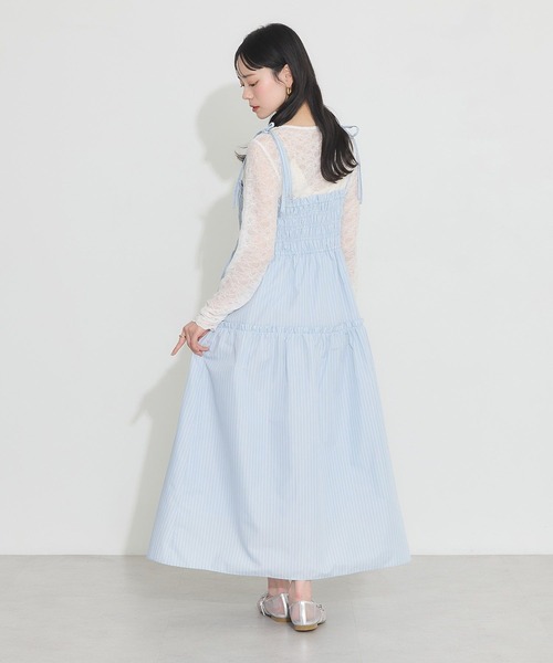 earth music&ecology（アースミュージックアンドエコロジー）の「ギャザーティアードキャミドレ（ワンピース・レディース・サックスブルー/ホワイト/イエロー・FREE）」の5枚目の写真