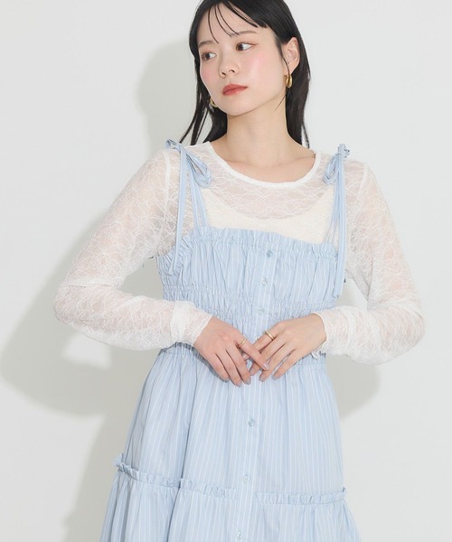 earth music&ecology（アースミュージックアンドエコロジー）の「ギャザーティアードキャミドレ（ワンピース・レディース・サックスブルー/ホワイト/イエロー・FREE）」の7枚目の写真