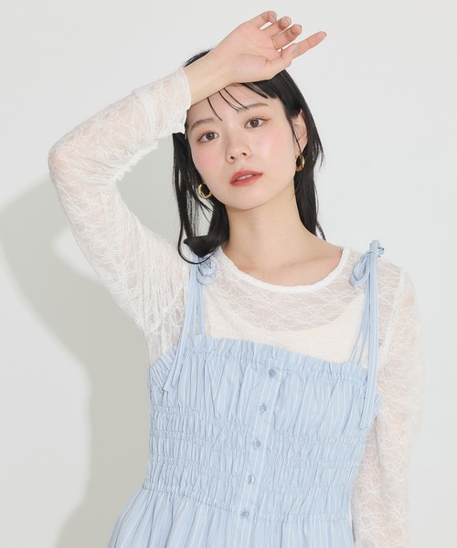 earth music&ecology（アースミュージックアンドエコロジー）の「ギャザーティアードキャミドレ（ワンピース・レディース・サックスブルー/ホワイト/イエロー・FREE）」の8枚目の写真