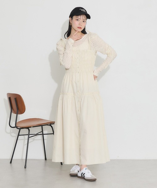 earth music&ecology（アースミュージックアンドエコロジー）の「ギャザーティアードキャミドレ（ワンピース・レディース・サックスブルー/ホワイト/イエロー・FREE）」の10枚目の写真