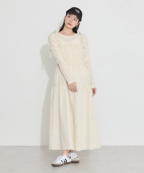 earth music&ecology（アースミュージックアンドエコロジー）の「ギャザーティアードキャミドレ（ワンピース・レディース・サックスブルー/ホワイト/イエロー・FREE）」の11枚目の写真