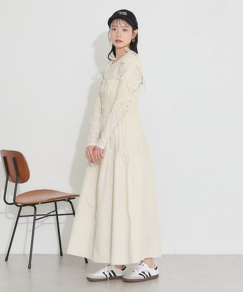 earth music&ecology（アースミュージックアンドエコロジー）の「ギャザーティアードキャミドレ（ワンピース・レディース・サックスブルー/ホワイト/イエロー・FREE）」の12枚目の写真