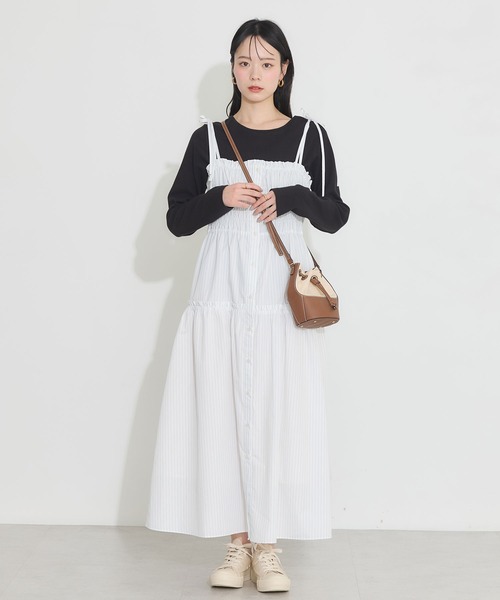 earth music&ecology（アースミュージックアンドエコロジー）の「ギャザーティアードキャミドレ（ワンピース・レディース・サックスブルー/ホワイト/イエロー・FREE）」の16枚目の写真