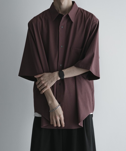 remer(リメール)の「loose Relax summer shirt / ルーズリラックスサマーシャツ《楊柳》(シャツ/ブラウス・メンズ・ブラック/キャメル/ライトグレー/ブルー/チャコールグレー/カーキ/ライトグリーン/パープル/マスタード・SMALL/X-SMALL/LARGE/MEDIUM)」の7枚目の写真