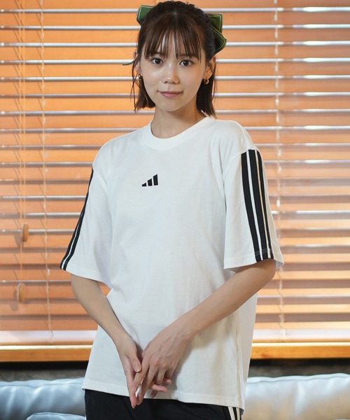 adidas(アディダス)の「adidas/アディダス スリーストライプス Tシャツ KVC57(Tシャツ/カットソー・レディース・ブラック×ホワイト/グレー×ホワイト/ホワイト×ブラック・L/M/S)」の5枚目の写真