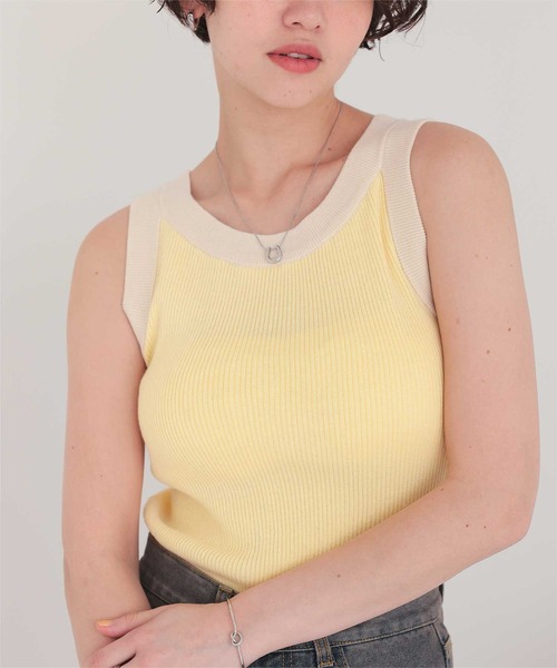 titivate（ティティベイト）の「配色リブニットタンクトップ（タンクトップ・レディース・ブラウン系その他2/ブラウン系その他/ブラック系その他/ホワイト系その他/ブルー系その他/イエロー系その他/グレー系その他/ホワイト系その他2/ブラック系その他2・L/M/S）」の9枚目の写真