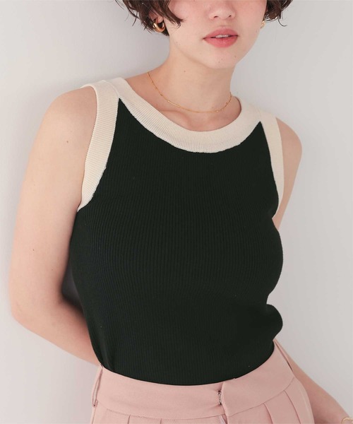 titivate（ティティベイト）の「配色リブニットタンクトップ（タンクトップ・レディース・ブラウン系その他2/ブラウン系その他/ブラック系その他/ホワイト系その他/ブルー系その他/イエロー系その他/グレー系その他/ホワイト系その他2/ブラック系その他2・L/M/S）」の5枚目の写真