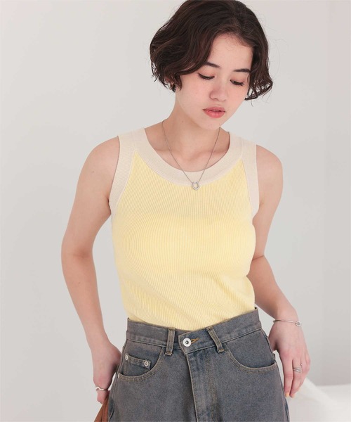 titivate（ティティベイト）の「配色リブニットタンクトップ（タンクトップ・レディース・ブラウン系その他2/ブラウン系その他/ブラック系その他/ホワイト系その他/ブルー系その他/イエロー系その他/グレー系その他/ホワイト系その他2/ブラック系その他2・L/M/S）」の17枚目の写真