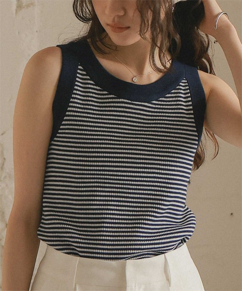 titivate（ティティベイト）の「配色リブニットタンクトップ（タンクトップ・レディース・ブラウン系その他2/ブラウン系その他/ブラック系その他/ホワイト系その他/ブルー系その他/イエロー系その他/グレー系その他/ホワイト系その他2/ブラック系その他2・L/M/S）」の13枚目の写真