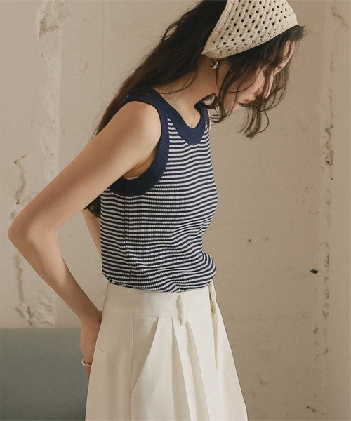 titivate（ティティベイト）の「配色リブニットタンクトップ（タンクトップ・レディース・ブラウン系その他2/ブラウン系その他/ブラック系その他/ホワイト系その他/ブルー系その他/イエロー系その他/グレー系その他/ホワイト系その他2/ブラック系その他2・L/M/S）」の15枚目の写真