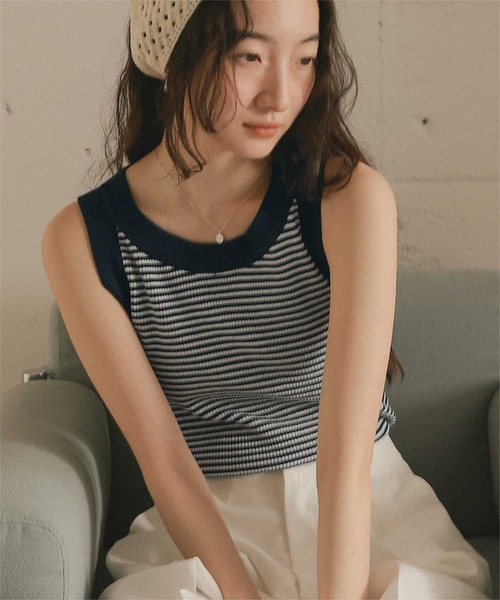 titivate（ティティベイト）の「配色リブニットタンクトップ（タンクトップ・レディース・ブラウン系その他2/ブラウン系その他/ブラック系その他/ホワイト系その他/ブルー系その他/イエロー系その他/グレー系その他/ホワイト系その他2/ブラック系その他2・L/M/S）」の16枚目の写真