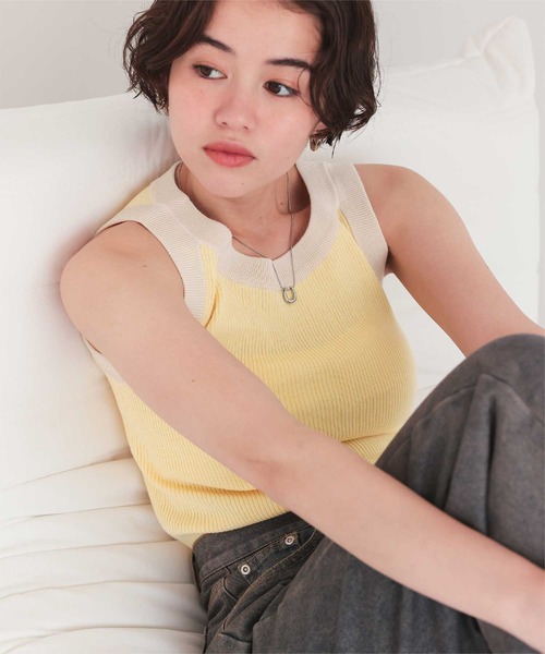 titivate（ティティベイト）の「配色リブニットタンクトップ（タンクトップ・レディース・ブラウン系その他2/ブラウン系その他/ブラック系その他/ホワイト系その他/ブルー系その他/イエロー系その他/グレー系その他/ホワイト系その他2/ブラック系その他2・L/M/S）」の19枚目の写真