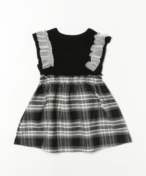 KP（ケーピー）の「チェックドッキング　袖フリルワンピース(90～160)（ワンピース・キッズ・ブラック/ミント・100cm/110cm/120cm/130cm/140cm/150cm/160cm/90cm）」の3枚目の写真