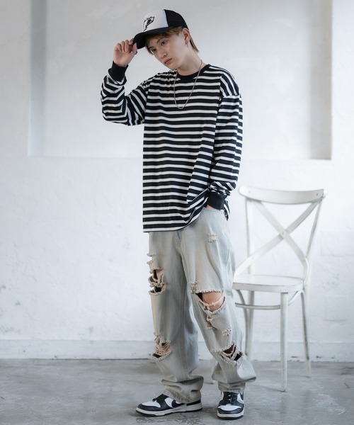 SIDEWAY STANCE(サイドウェイスタンス)の「【SIDEWAY STANCE】ボーダー 長袖Tシャツ(Tシャツ/カットソー・メンズ・ホワイト×ネイビー/ブラック×ホワイト・SMALL/MEDIUM/LARGE/X-LARGE)」の18枚目の写真