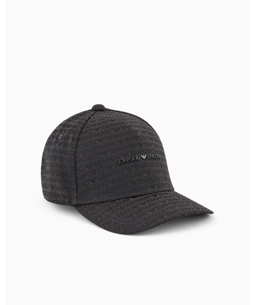EMPORIO ARMANI（エンポリオアルマーニ）の「【エンポリオ アルマーニ】ベースボールキャップ ナイロン オールオーバージャカード ロゴレタリング（キャップ・メンズ・ブラック系・FREE）」の1枚目の写真