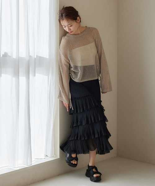 mysty woman(ミスティウーマン)の「ティアードプリーツスカート 320385(スカート・レディース・アイボリー/ブラック/グレー・FREE)」の14枚目の写真