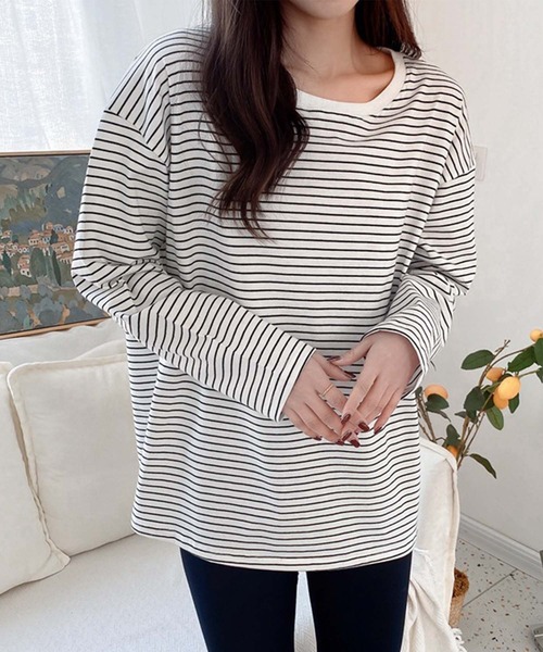 aimoha(アイモハ)の「ボーダー長袖Tシャツ(Tシャツ/カットソー・レディース・ホワイト・FREE)」の4枚目の写真