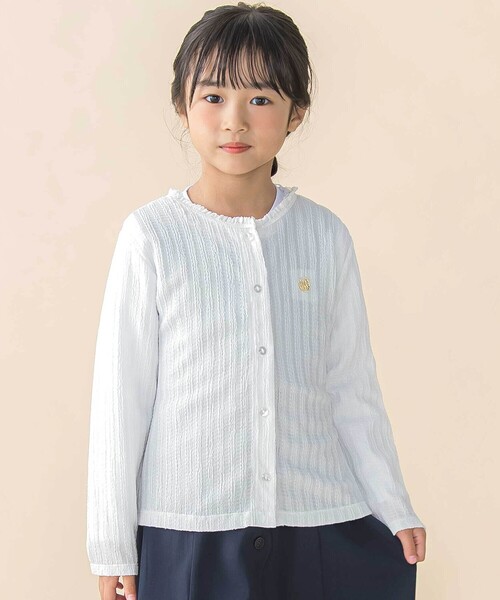 BeBe Petits Pois Vert(ベベプチポワヴェール)の「レーシーカットソー長袖カーディガン(95~150cm)(カーディガン/ボレロ・キッズ・ピンク/ホワイト・120cm/130cm/110cm/100cm/140cm/150cm)」の2枚目の写真
