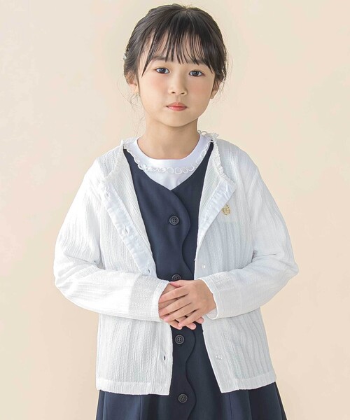 BeBe Petits Pois Vert(ベベプチポワヴェール)の「レーシーカットソー長袖カーディガン(95~150cm)(カーディガン/ボレロ・キッズ・ピンク/ホワイト・120cm/130cm/110cm/100cm/140cm/150cm)」の5枚目の写真