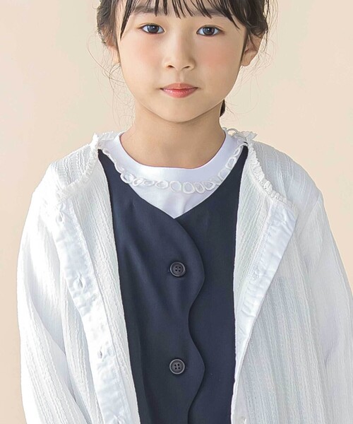 BeBe Petits Pois Vert(ベベプチポワヴェール)の「レーシーカットソー長袖カーディガン(95~150cm)(カーディガン/ボレロ・キッズ・ピンク/ホワイト・120cm/130cm/110cm/100cm/140cm/150cm)」の6枚目の写真